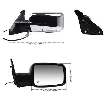 Solidspare 2Pcs For 2013-2019 Ram 1500 Side Mirror Chrome Power Fold Heated Temper Sensor