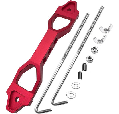 Solidspare Red Aluminum Car Battery Tie Down Mount Bracket Brace Bar & 10 Inch J-Bolts
