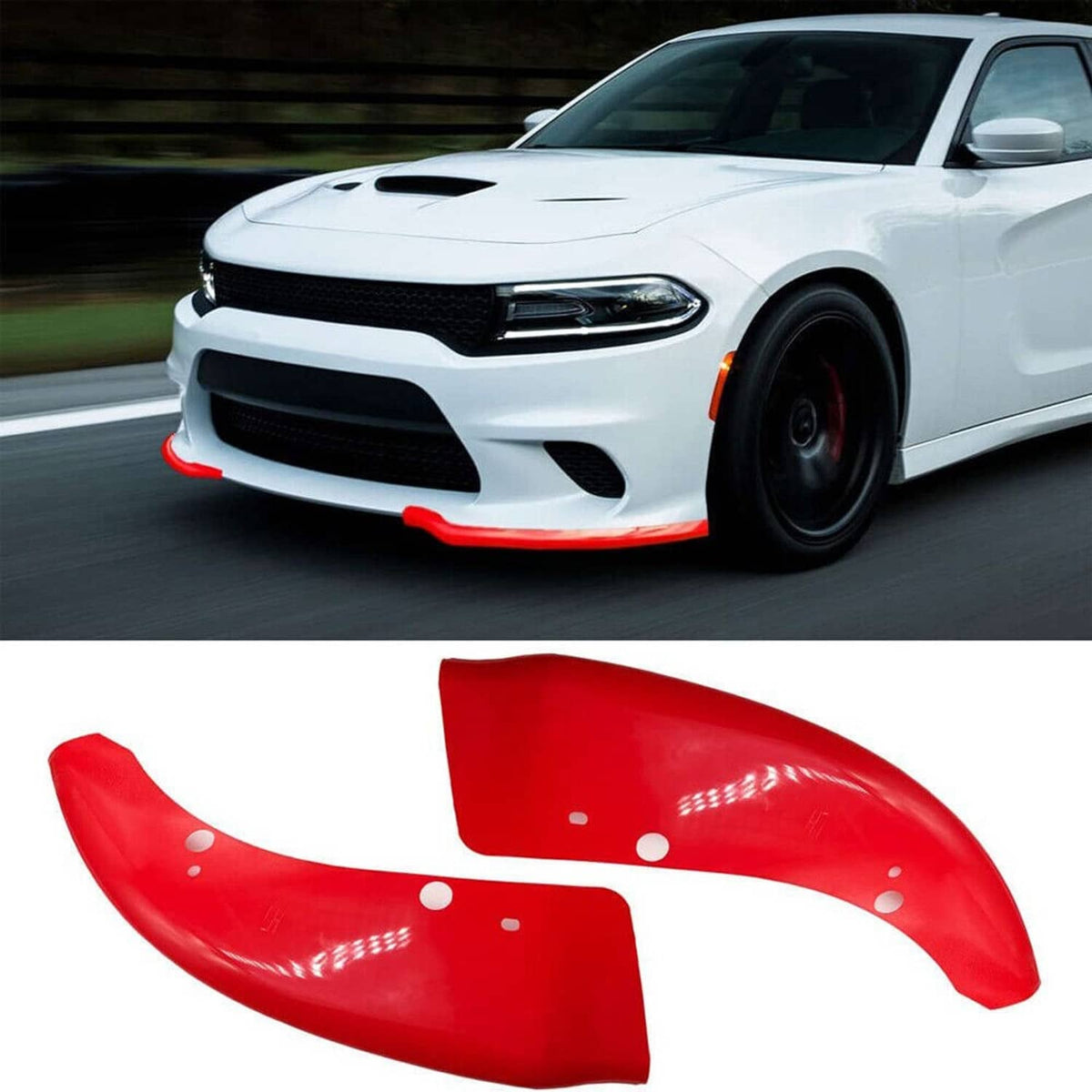 Solidspare Front Bumper Lip Splitter Trim Cover For 2015-2021 Dodge Charger SRT Scat Red