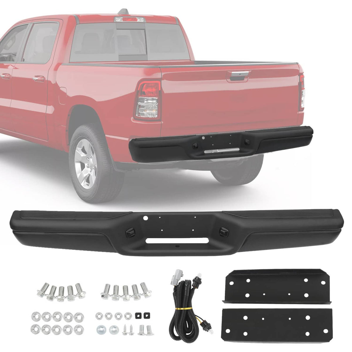 Solidspare REAR STEP BUMPER ASSEMBLY STEEL WITH PADS FOR 1997-2004 DODGE DAKOTA BLACK