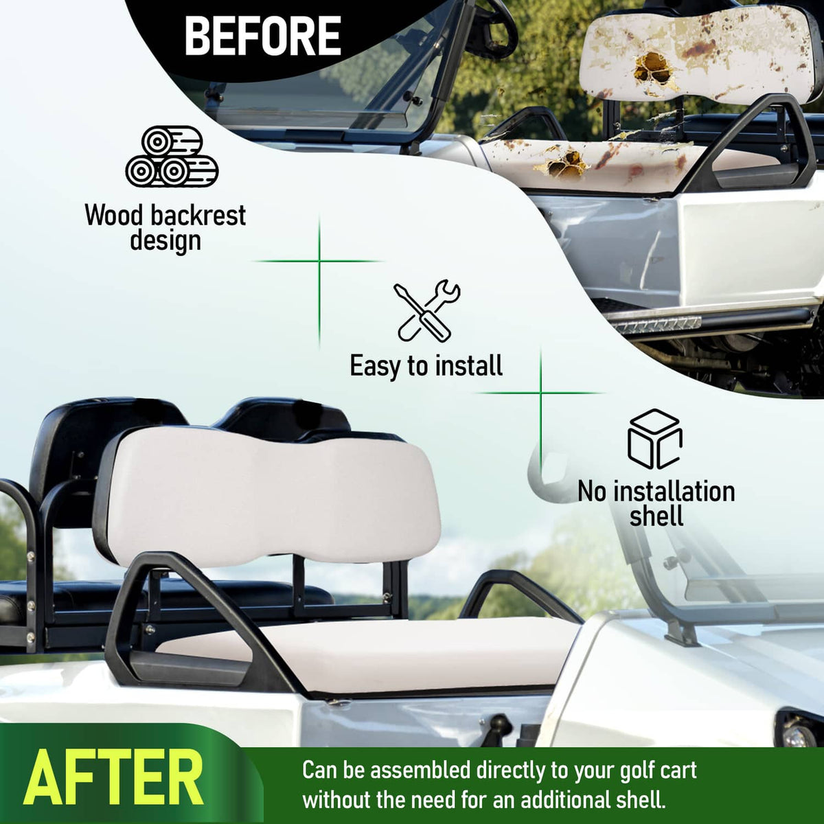 Solidspare Front Seat Bottom & Seat Backrest Golf Cart Back For Club Car DS 2000.5-up