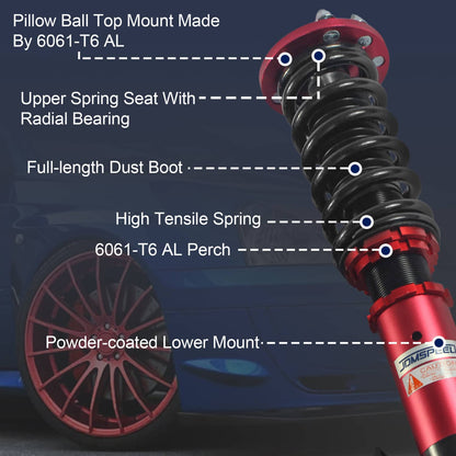 Solidspare Red Full Coilover Suspension Spring Struts Kit For 03-07 Accord 04-08 Acura TSX