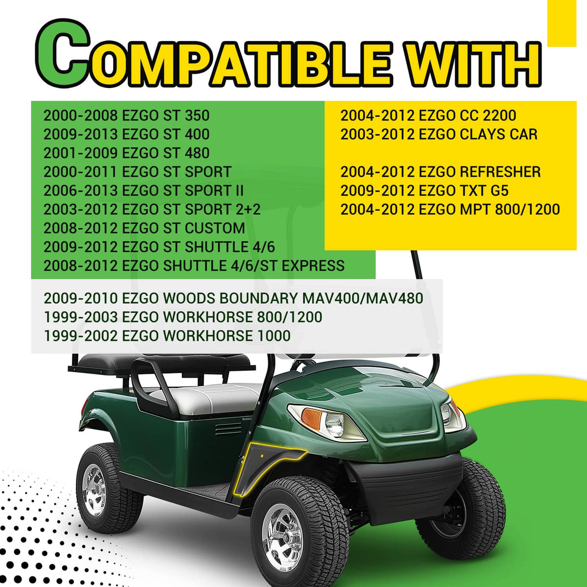 Solidspare Golf Cart Front Passenger Side Fender Flare Set For EZGO ST MPT Workhorse 99-13