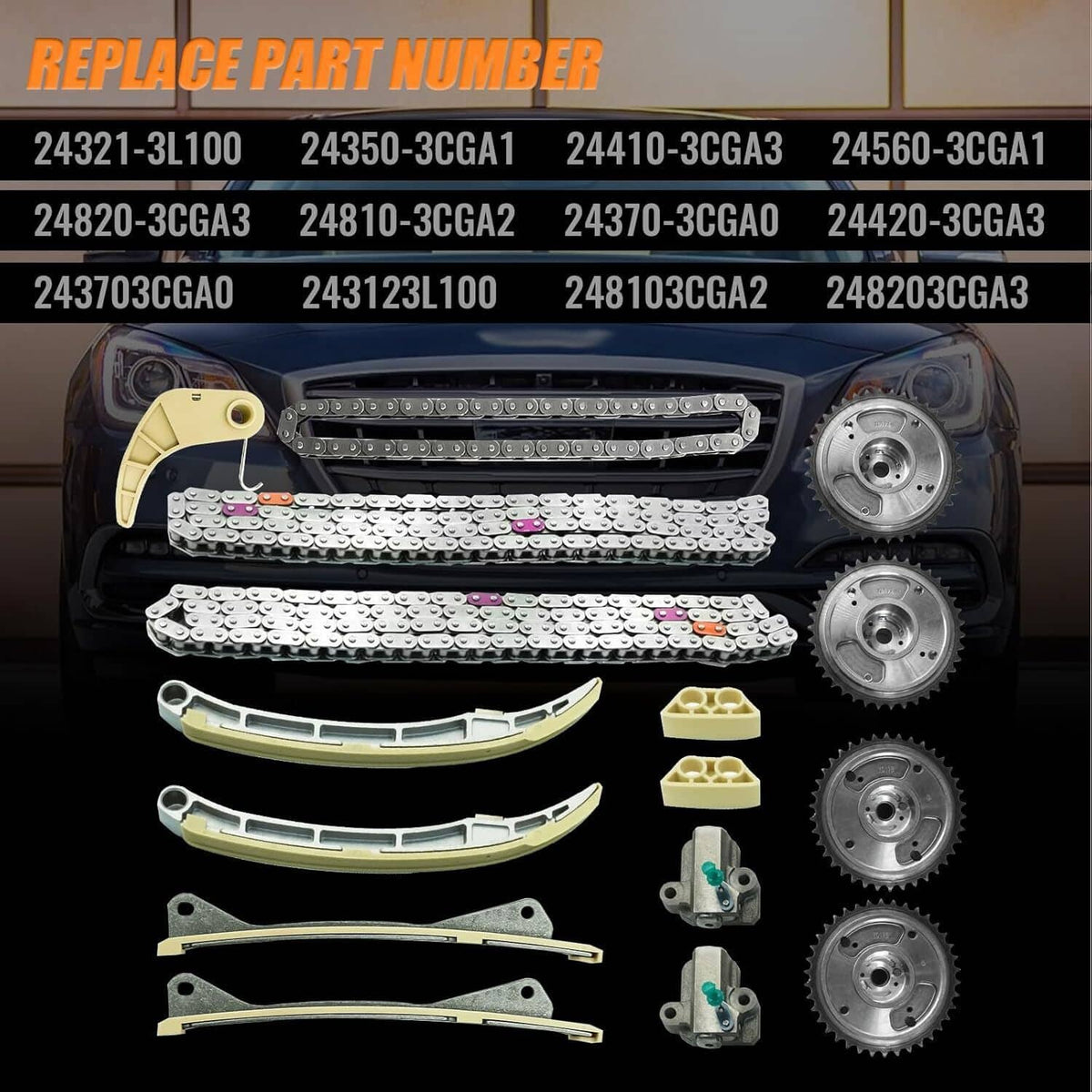 Solidspare Engine Timing Chain Kit For Hyundai KIA Santa Fe Sorento Azera 3.8 24410-3CGA3