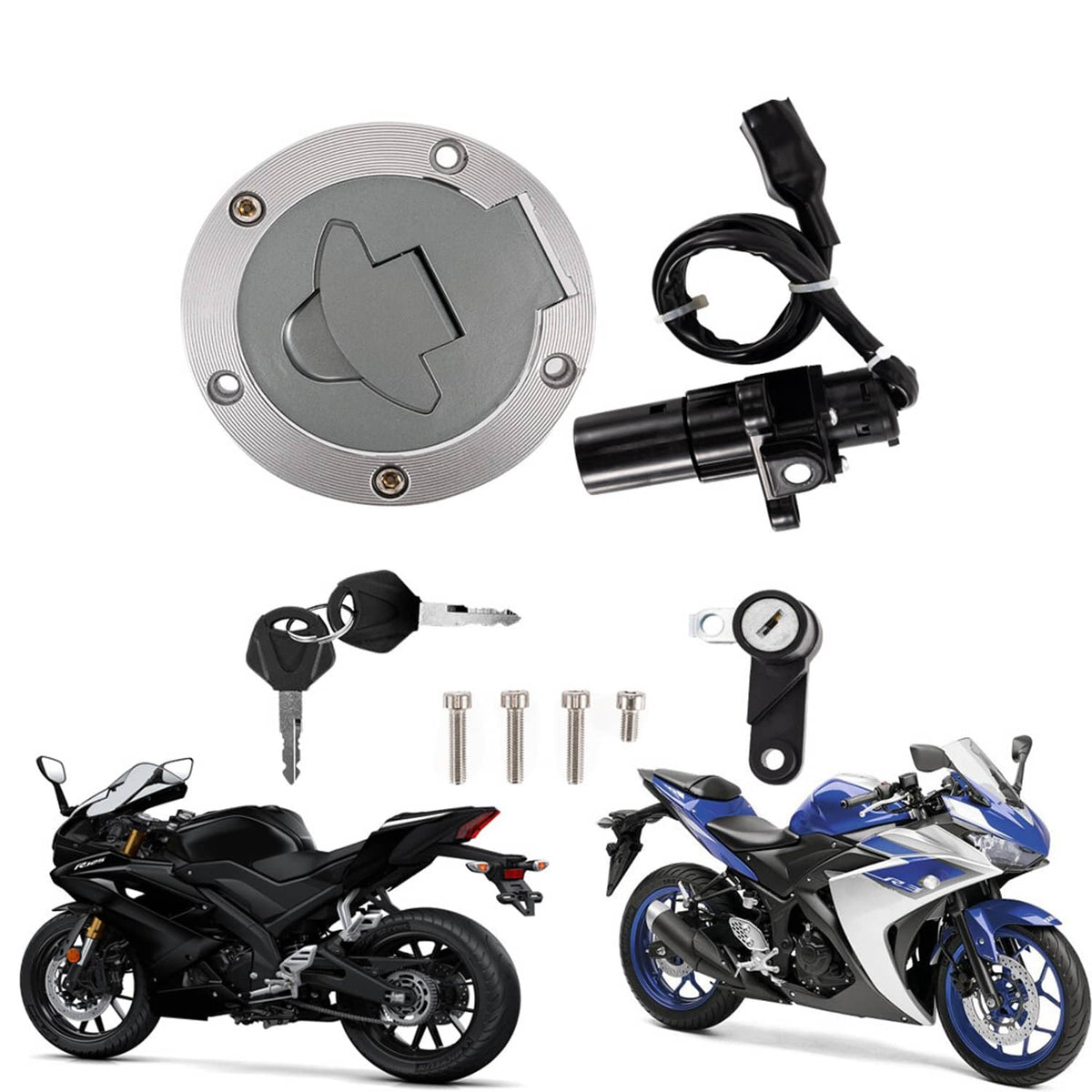 Solidspare Ignition Switch Fuel Gas Cap Seat Lock Key For Yamaha YZF R3 R25 14-18 R6 08-16