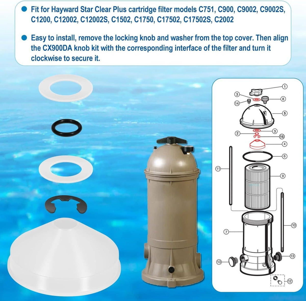 Solid Spare CX900DA Knob Kit For Hayward Star Clear Plus Cartridge Filter C751 C900 C1200