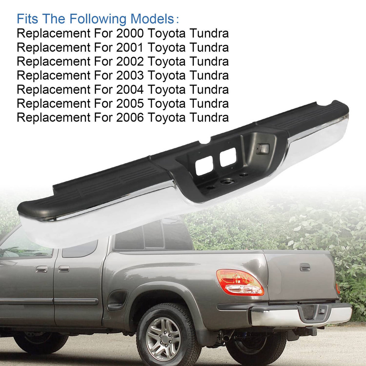 Solidspare Complete Rear Step Bumper Assembly Fit For 2000-2006 Toyota Tundra Chrome Steel
