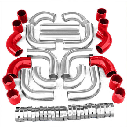 Solidspare 3" DIY Polished Intercooler Piping w/ U Pipe Red Silicone Coupler + Clamp Kit