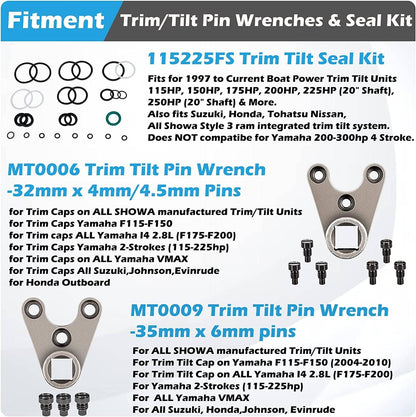 Solid Spare 115225FS Seal Kit for Yamaha, Trim/Tilt Pin Wrench MT0006 & MT0009 (Set of 3)