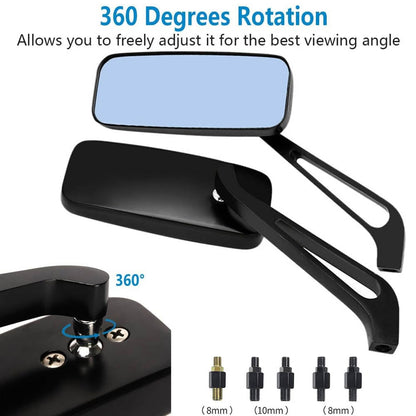 Solidspare Rectangle Motorcycle Rearview Mirrors for Harley Cruiser Bobber Chopper Softail