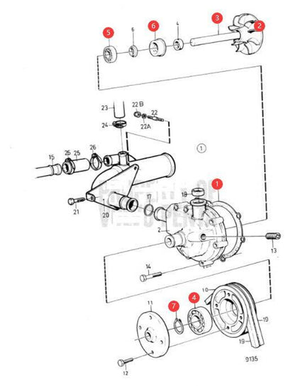 Solid Spare Circulation Pump Repair Kit Replaces 876794 Volvo Penta AD41 AQAD40 AQAD41 D41