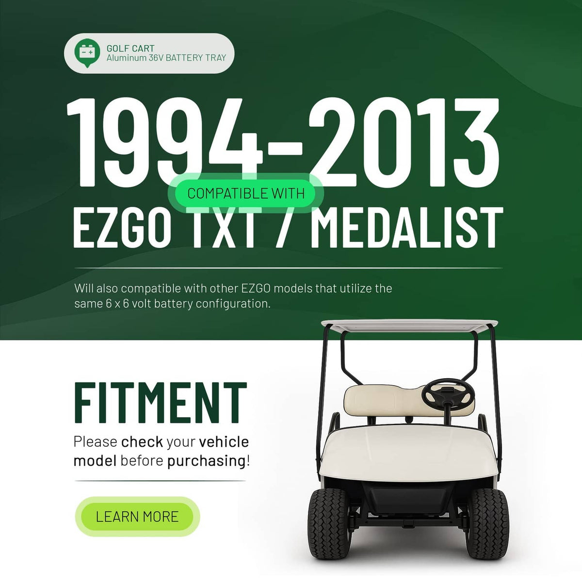 Solidspare For EZGO TXT / MEDALIST 1994-2013 GOLF CART Aluminum 36V  BATTERY TRAY