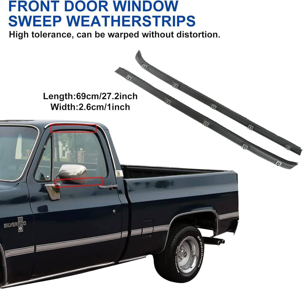Solidspare Front Door Window Run Sweep Felts Weatherstrip Seals Kit for Chevy GMC Truck