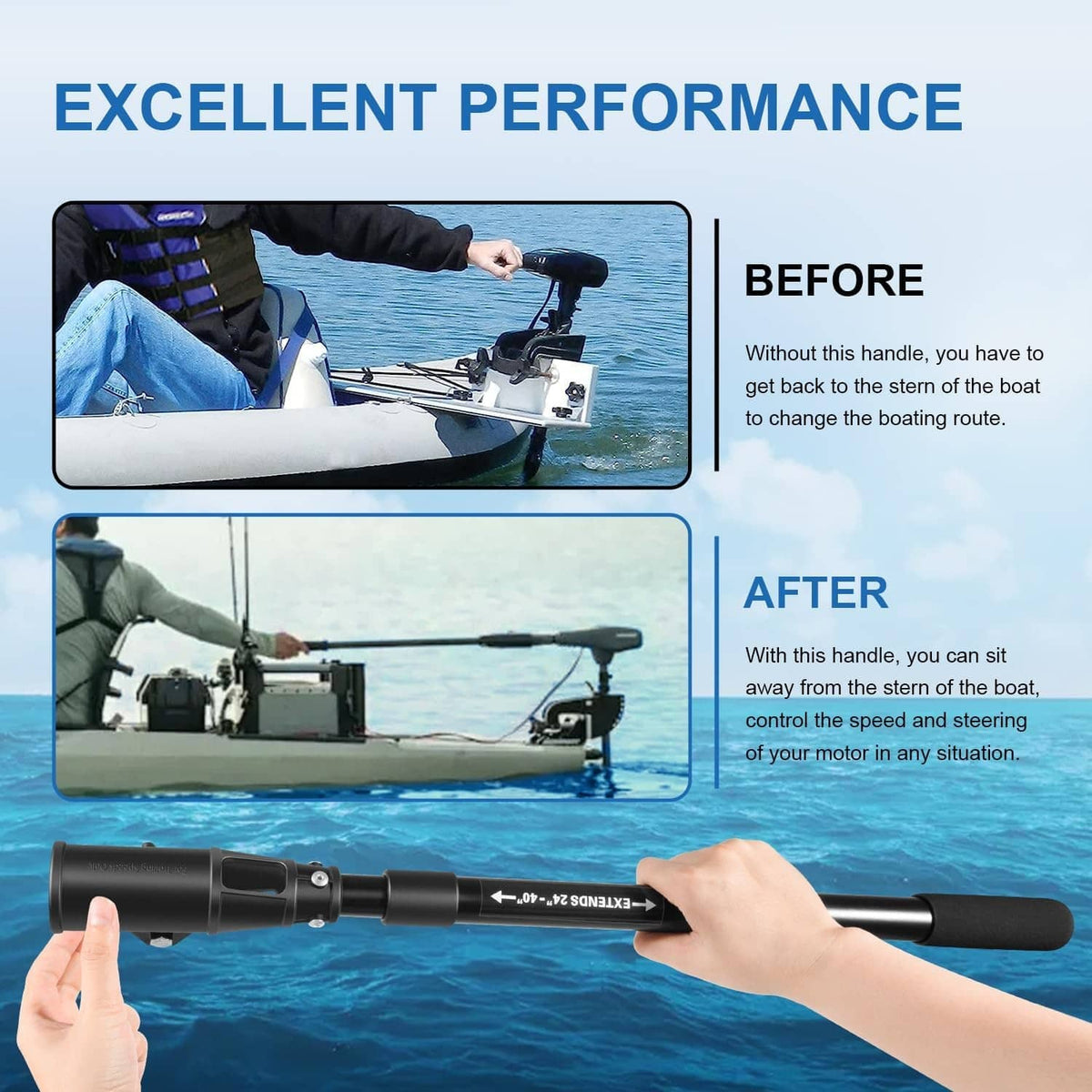 Solid Spare 1854108 Trolling Motor Telescoping Extension Handle MKA-44 - Extends 24" to 40"