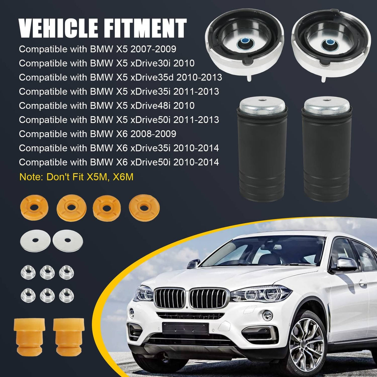 Solidspare Front Strut Shock Mount Support Upper Lower Bump Stop Kits Fit BMW X5 X6 E70 E71