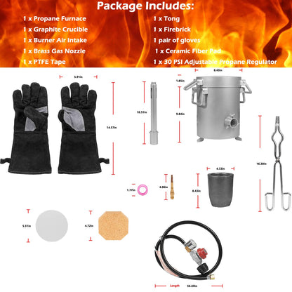 Solidspare 28LB/12.8KG Propane Furnace Kit Smelting Gold Silver Copper Scrap Metal Casting