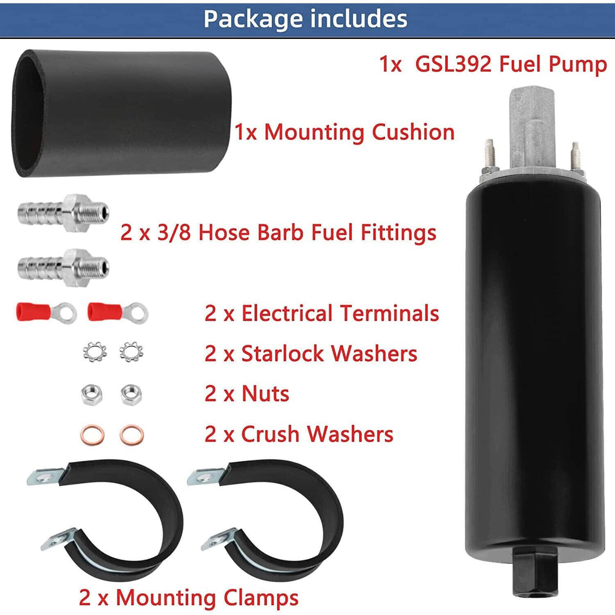 Solidspare New Universal High Flow & Pressure External Inline 255LPH Fuel Pump GSL392