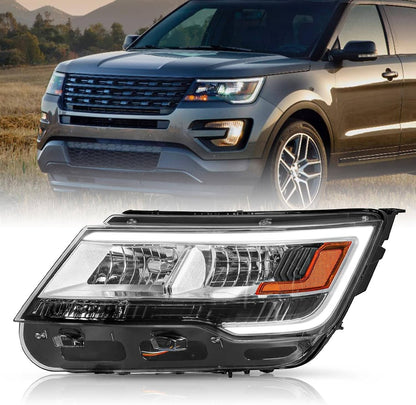Solidspare Driver Left Side Headlight w/ LED DRL For 2016-2019 Ford Explorer Chrome Housing