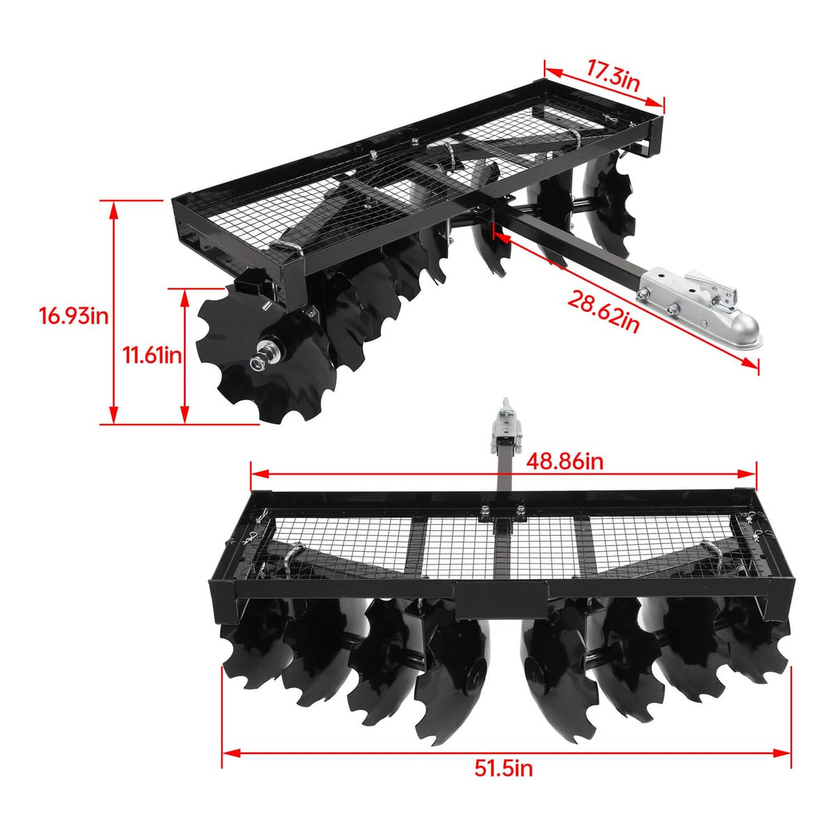 Solidspare Tow-Behind Notched Disc Harrow 4FT For ATV UTV Trailer Tilling W/ A 2" Towball