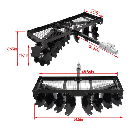 Solidspare Tow-Behind Notched Disc Harrow 4FT For ATV UTV Trailer Tilling W/ A 2" Towball