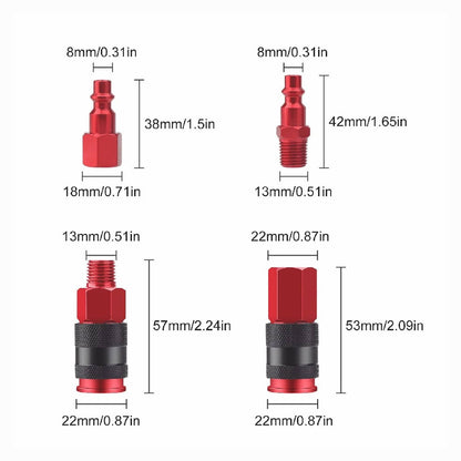 Solid Spare 1/4" NPT Air Hose Fittings and Air Coupler Kit Aluminium Quick Connect Air Plug
