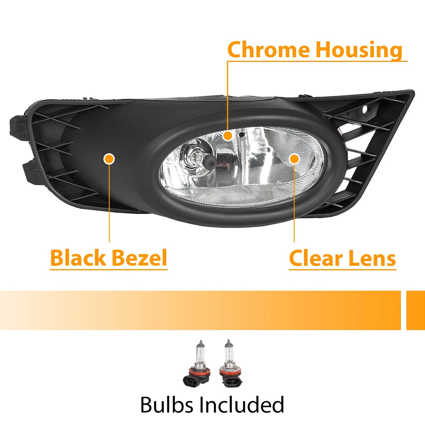 For 2009 2010 2011 Honda Civic Sedan Clear Lens Fog Lights W/Bulb Switch Wiring