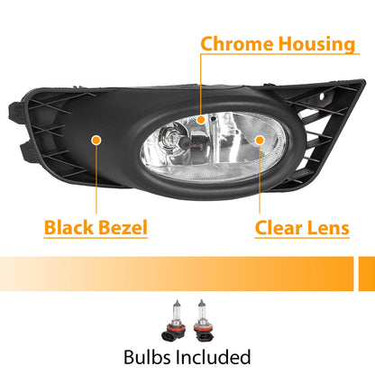 For 2009 2010 2011 Honda Civic Sedan Clear Lens Fog Lights W/Bulb Switch Wiring