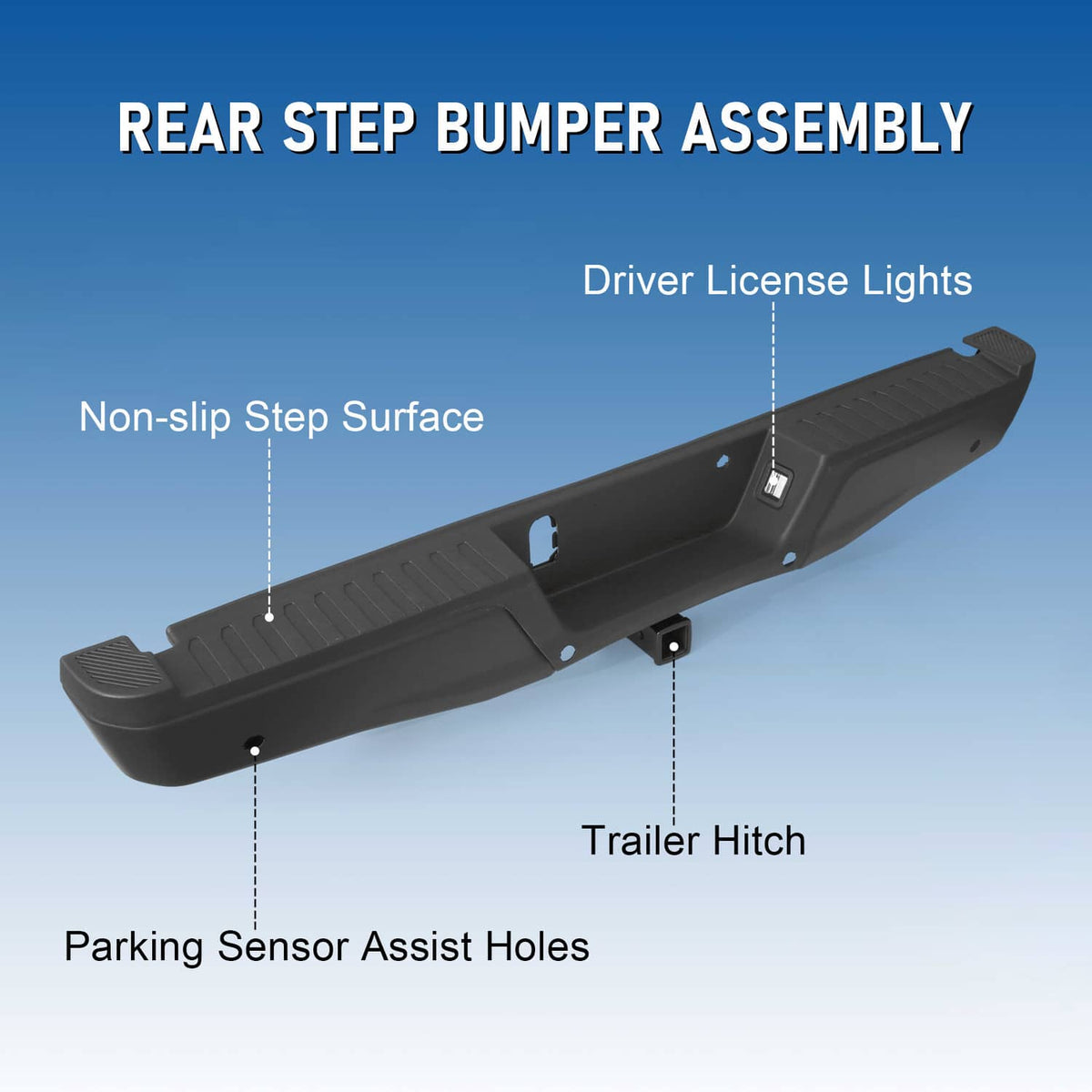 Solidspare Black Rear Bumper Assembly w/ Max Tow Hitch w/ Sensor Holes For 15-20 Ford F-150