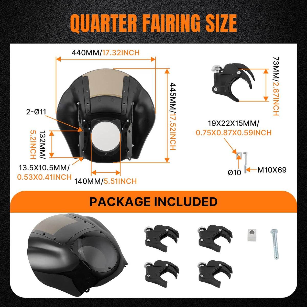 Solidspare Quarter Headlight Fairing 49mm Clamps For Harley Dyna Low Rider Wide Glide 06-17