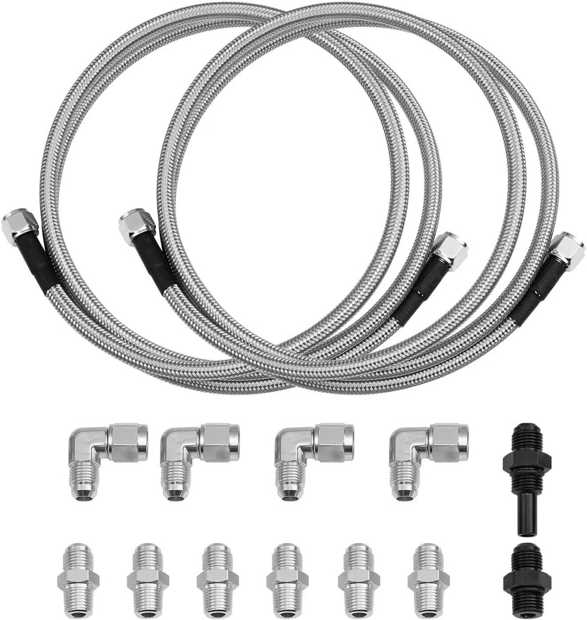 Solidspare Flexible SS Braided Transmission Cooler Lines Kit (6AN Hose) For GM 4L60E 4L80E
