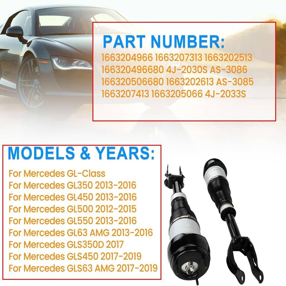 Solidspare Front Air Suspension Shock Struts w/ADS For Mercedes W166 X166 GL450 GLS550