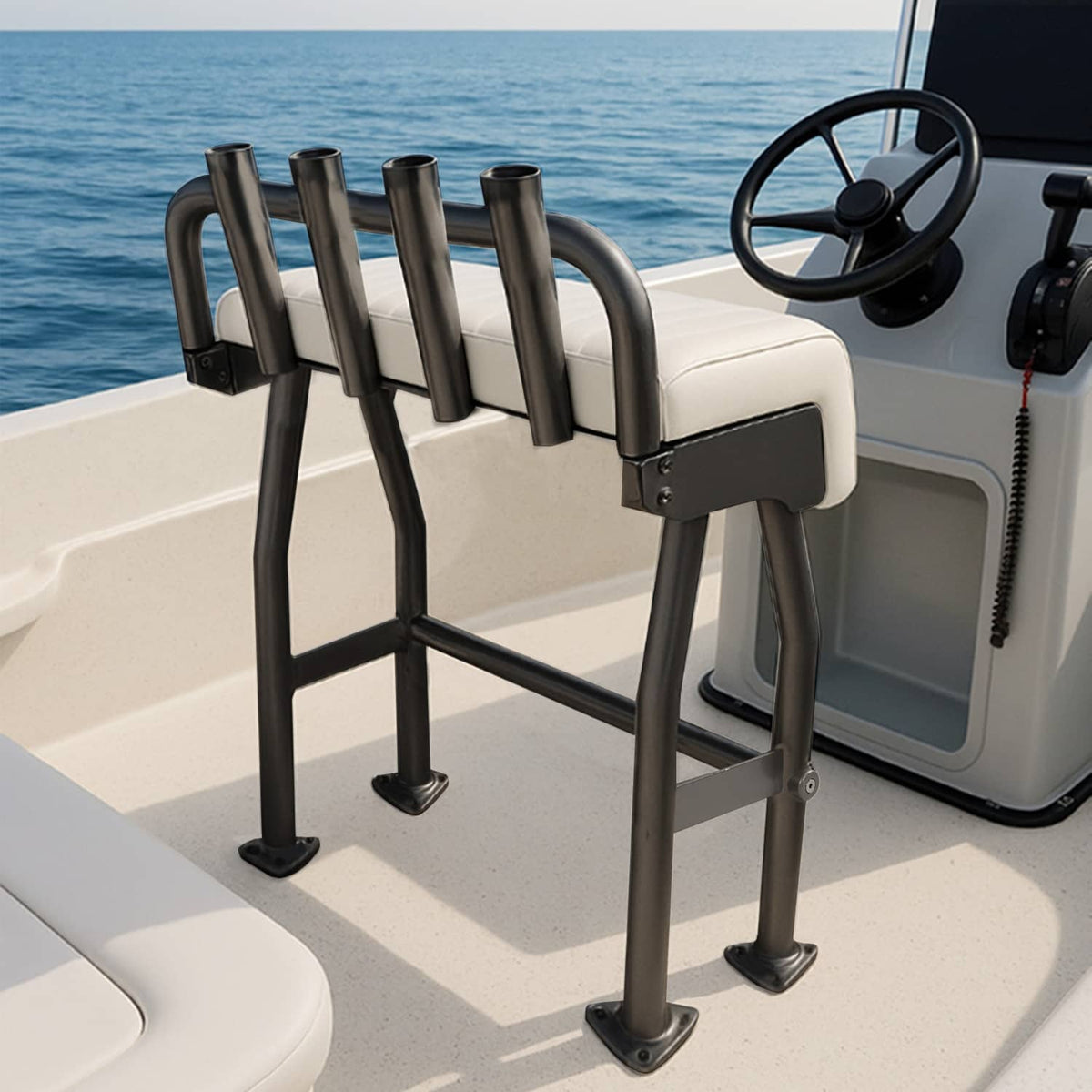 Solidspare 29" Leaning Post Seat W/ 4 Rod Holders Aluminium Boat Seat For Centre Console
