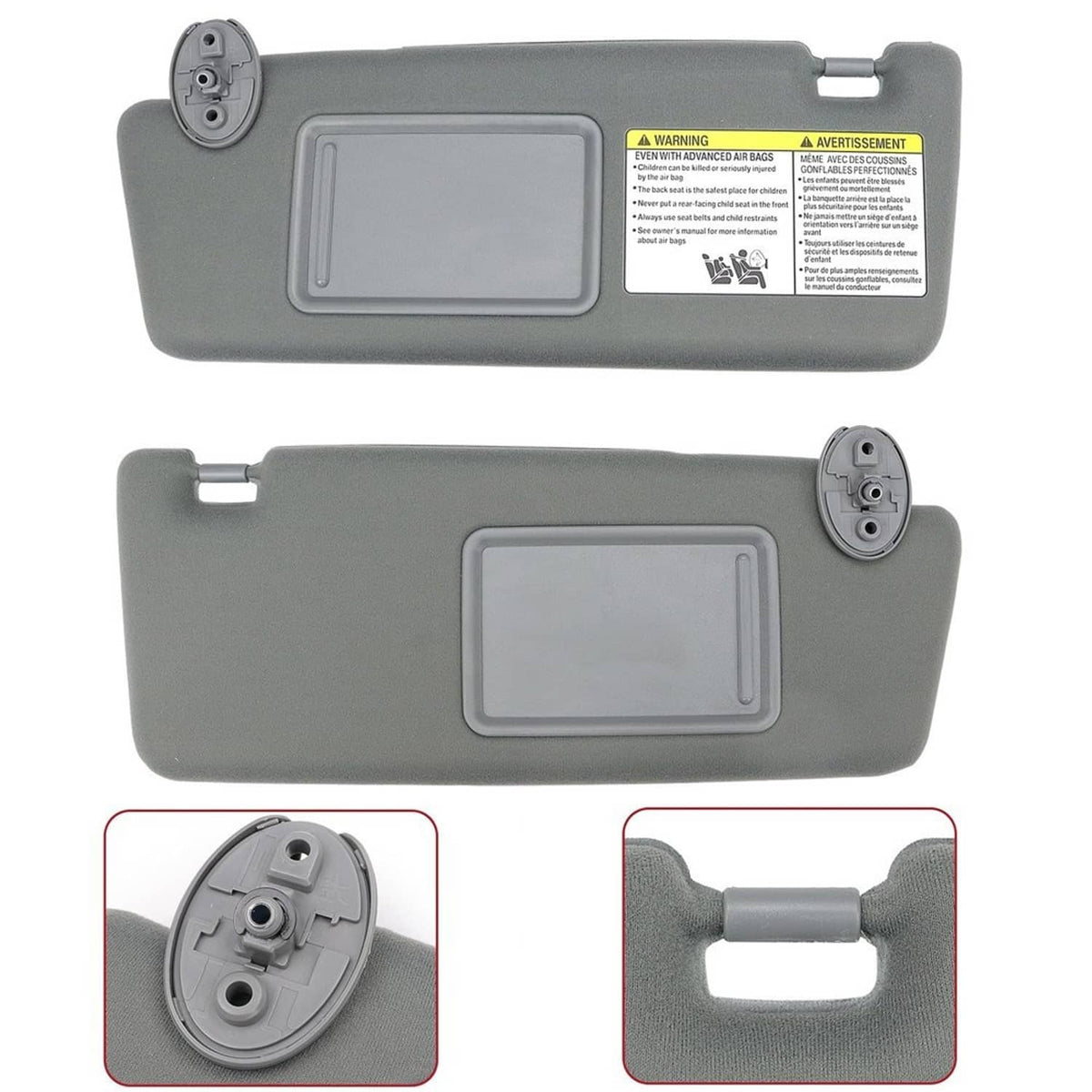 Solidspare Pair Sun Visor LH Driver & RH Passenger Side For 2005-2015 Toyota Tacoma Gray