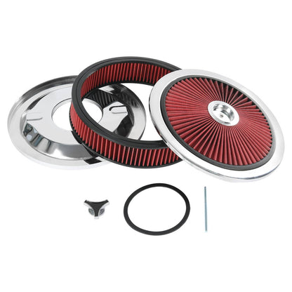 Solidspare High Flow 14" X 3" Round Red Thru Washable Air Cleaner For SBC BBC
