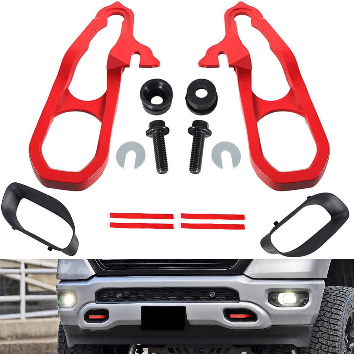 Solidspare Heavy Duty Front LH & RH Tow Hooks + Hardware For Dodge 2019 -2022 Ram 1500 DT