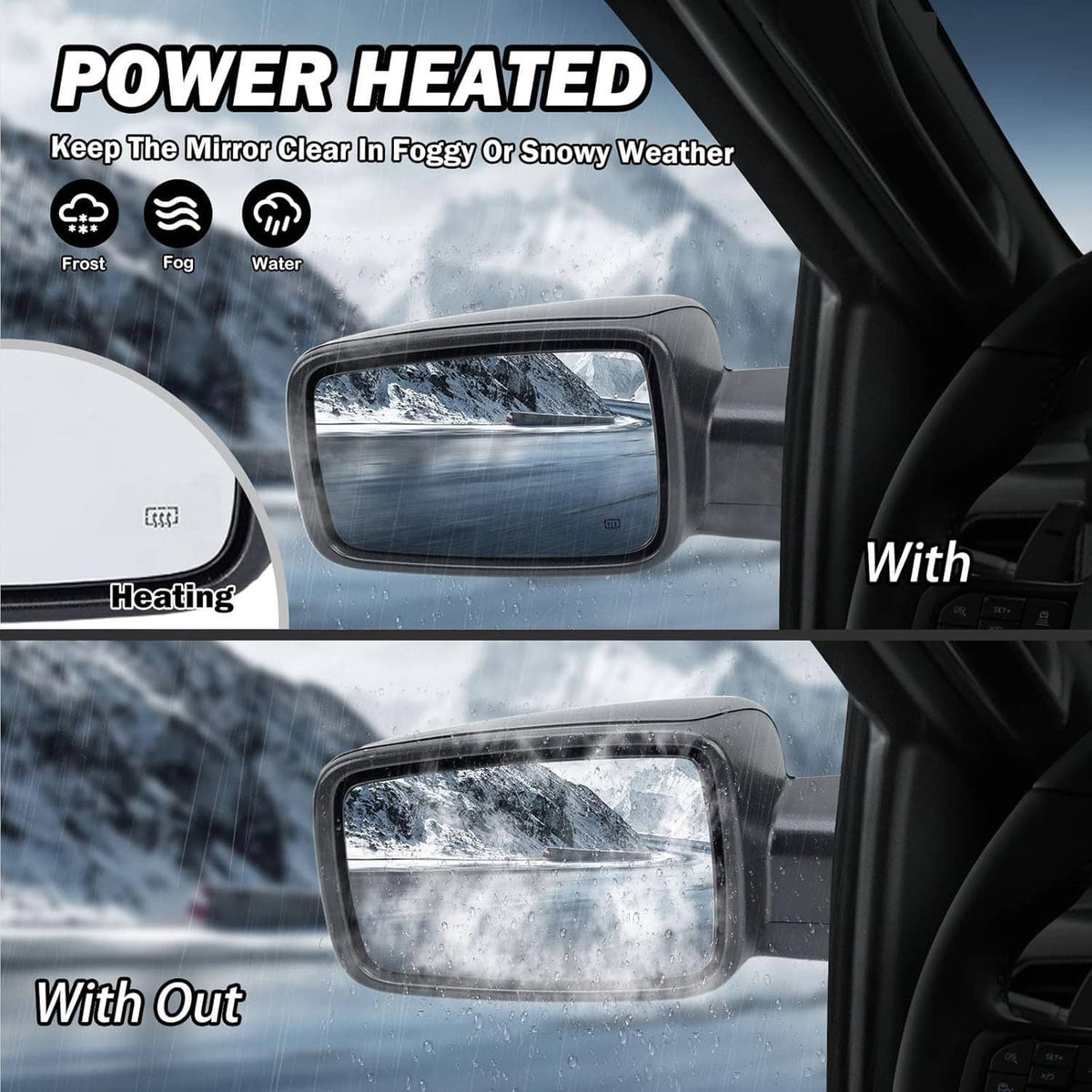 Solidspare Left/Driver Manual Fold & Heated & Temp Sensor Mirror For 2013-19 Dodge Ram 1500