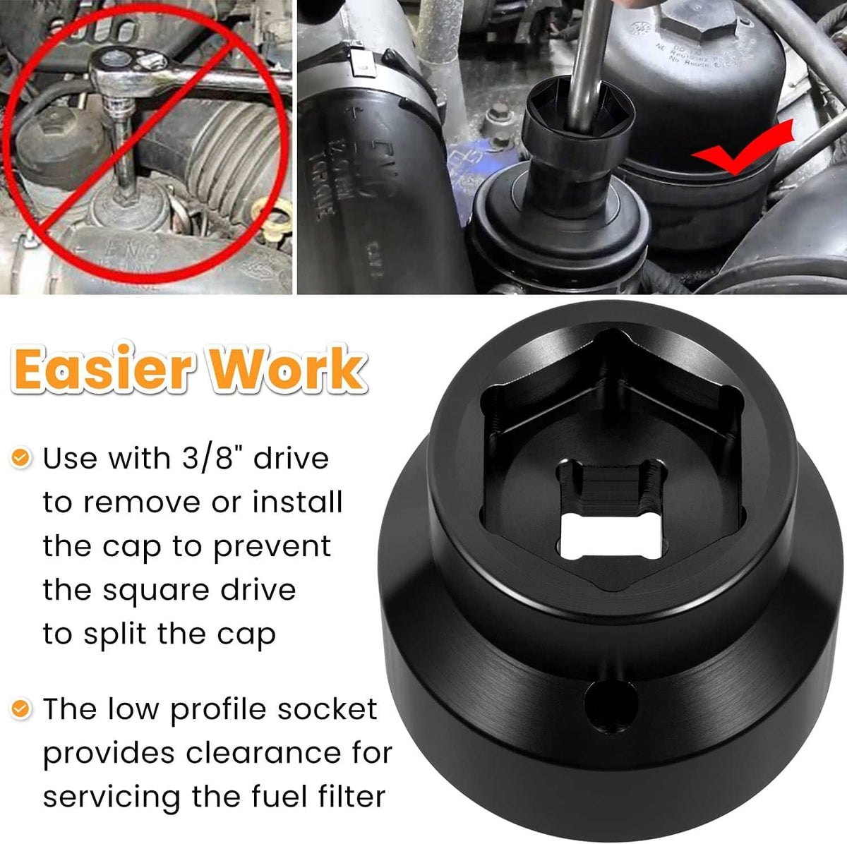 Solid Spare Oil Filter Socket 24mm / 36mm for 2003-2010 Ford 6.0L / 6.4L Powerstroke Diesel