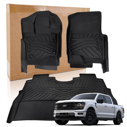Solidspare Pcs Floor Mats for Ford F-150 F150 Super Crew Cab 2015-2025 Black TPE Liners
