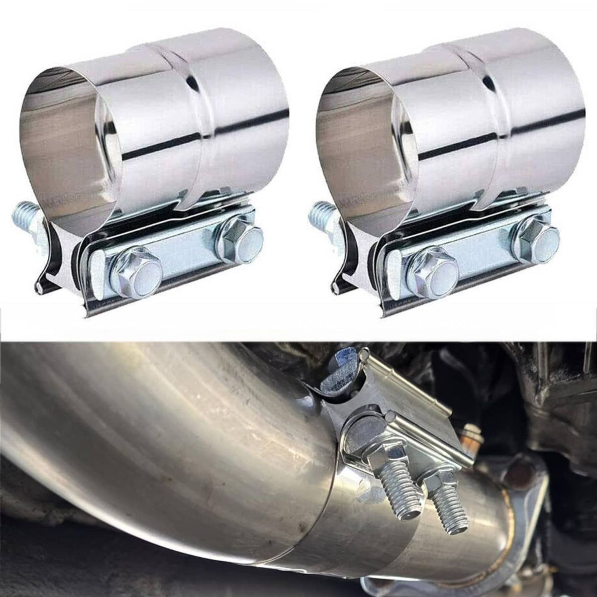 Solidspare 2PCS 3inch" Lap Joint Exhaust Band Clamp Muffler Sleeve Coupler Stainless Steel