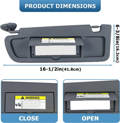 Solidspare Pair Sun Visor Dark Gray For 2006-2011 Honda Civic Visors Left & Right Visor Set