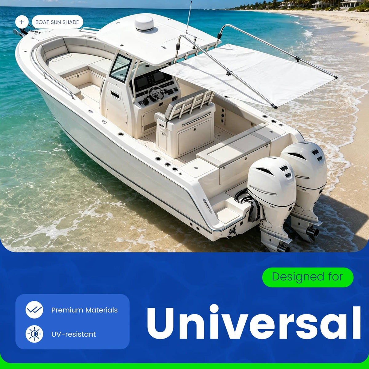 Solidspare White Boat Sun Shade 304 Stainless Steel+Fabric Canopy For Universal Boat