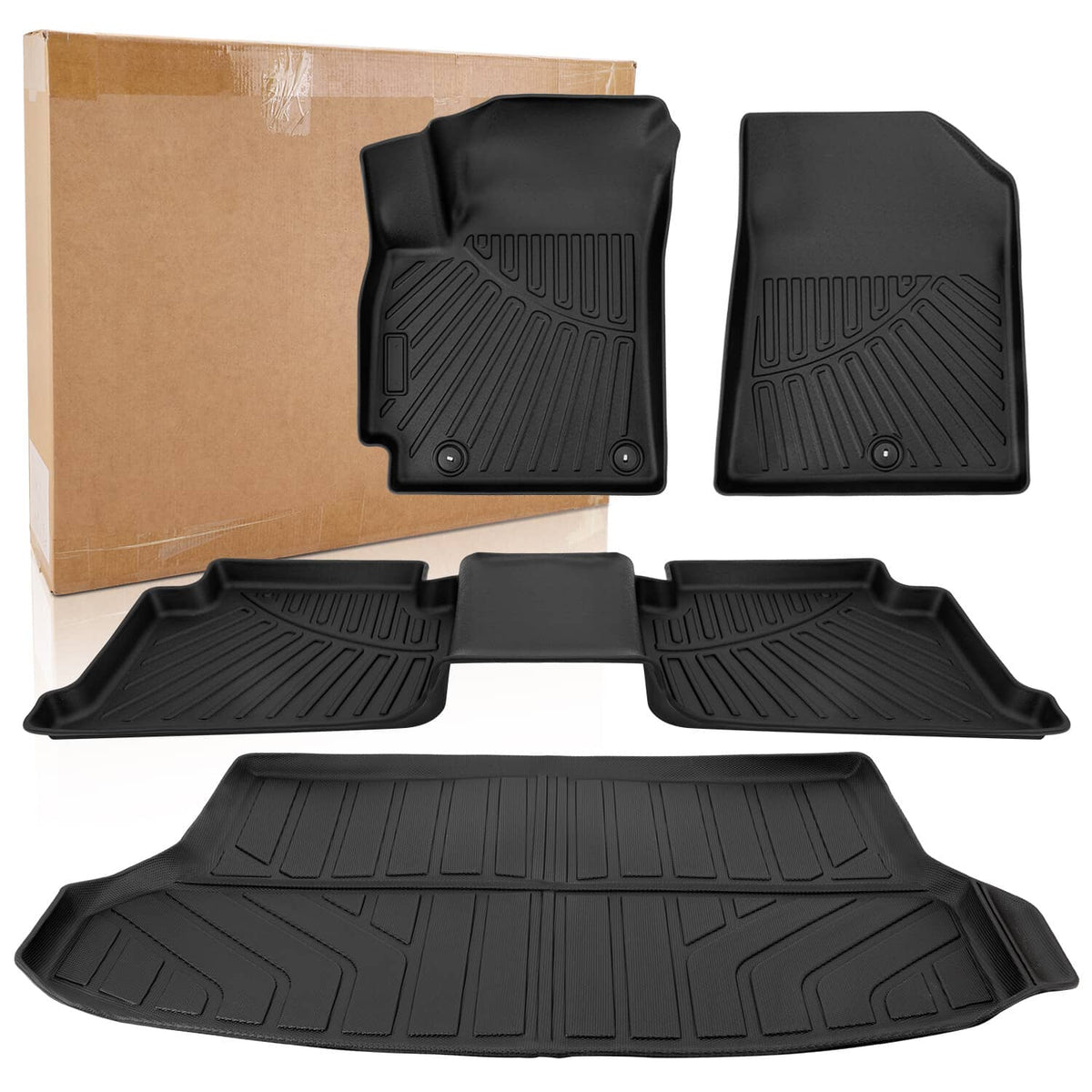 Solidspare Front Floor Mats + Rear Trunk Mat Cargo Liner TPE For 2021-2024 Kia Seltos 4Pcs
