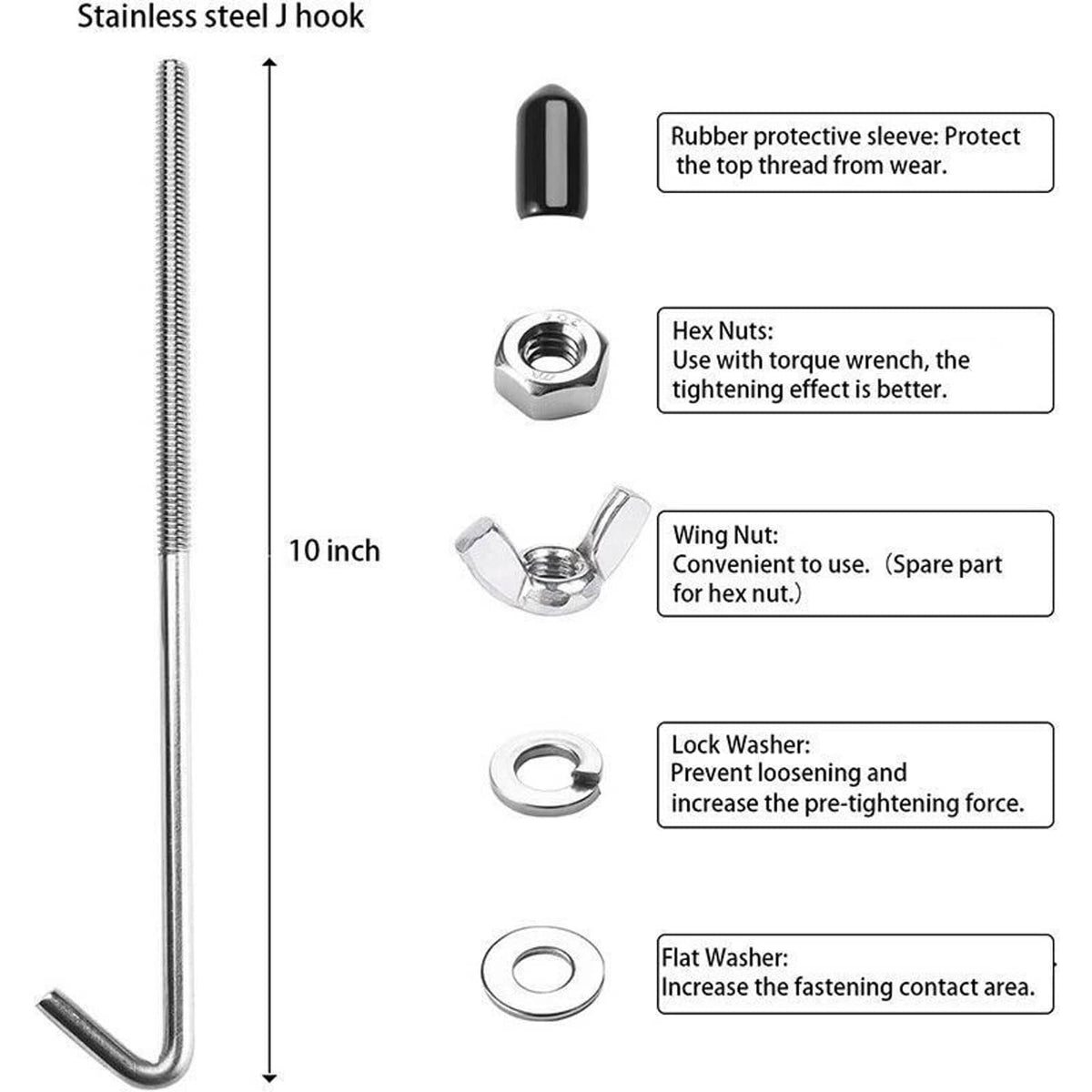 Solidspare Aluminum Black Car Battery Hold Tie Down Bracket Mount Kit + 10'' J-Hooks Bolts