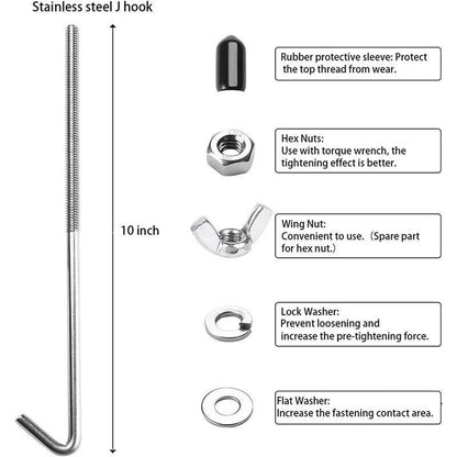 Solidspare Aluminum Black Car Battery Hold Tie Down Bracket Mount Kit + 10'' J-Hooks Bolts