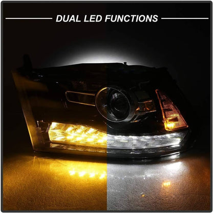 Solidspare Left+Right Projector Headlights w/LED DRL For 2009-2018 Dodge Ram 1500 2500 3500