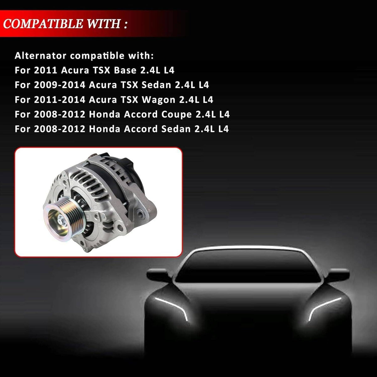 Solidspare Alternator 31100R40A for Honda Accord 2008-2012 Acura TSX L4/2.4L 2009-2014 130A