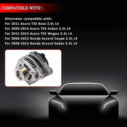 Solidspare Alternator 31100R40A for Honda Accord 2008-2012 Acura TSX L4/2.4L 2009-2014 130A