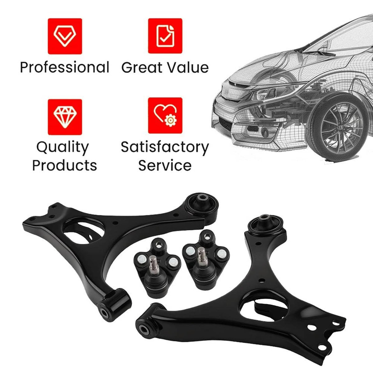 Solidspare Blcak Front Lower Control Arms & Ball Joints for 2006-2011 Honda Civic Acura CSX
