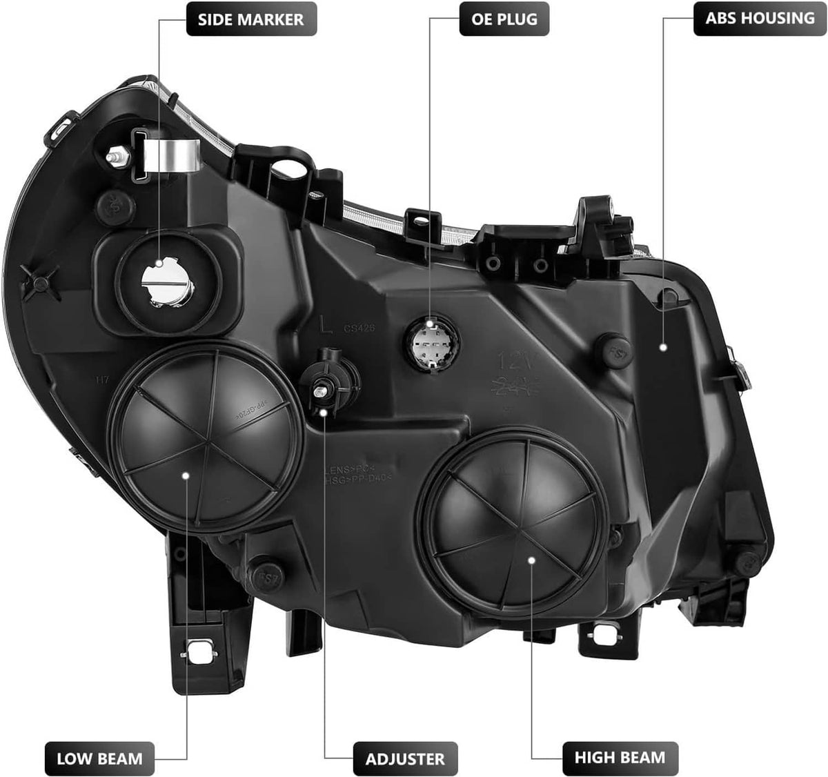 Solidspare Black Left & Right Headlights w/DRL For 14-22 Dodge Ram ProMaster 1500 2500 3500