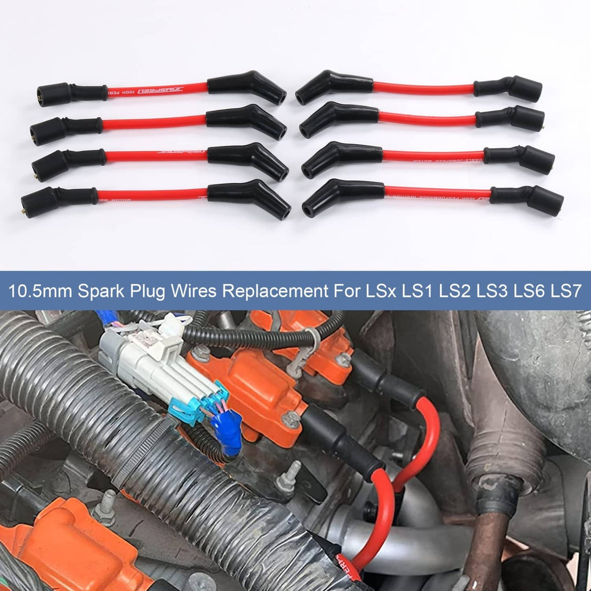 Solidspare JDMSPEED 10.5 mm High Heat Spark Plug Ignition Wires Set LSx LS1 LS2 LS3 LS6 LS7